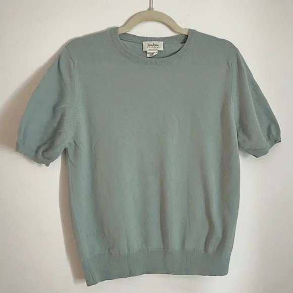 NEIMAN MARCUS Cashmere Collection Balloon Short Sleeve Top — Size XL, Light Blue - Picture 1 of 3